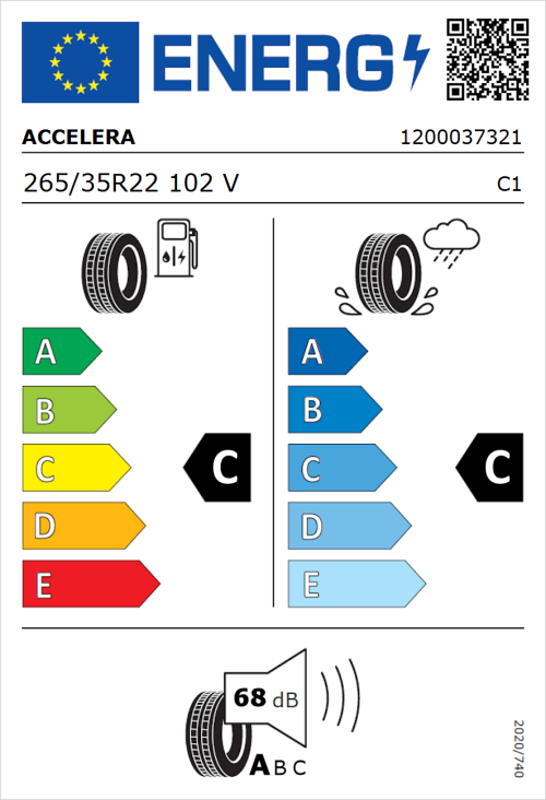 Tyre Label for Accelera Iota ST68 265/35R22 102V